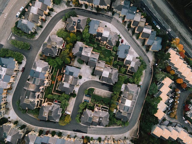 an aerial view of a neighborhood
